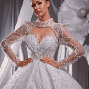 Prenses Kesim Işıltılı Taş İşlemeli Gelinlik – 8128