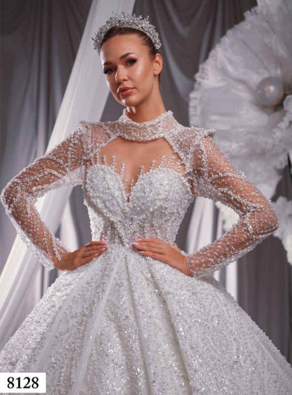 Prenses Kesim Işıltılı Taş İşlemeli Gelinlik – 8128