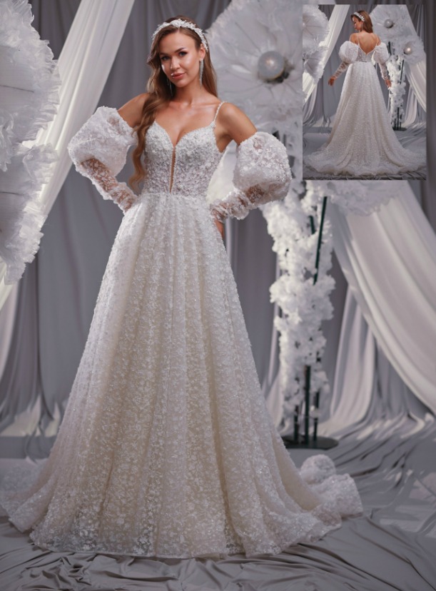 Dantel İşlemeli A Kesim Gelinlik – 8113 - Görsel 2