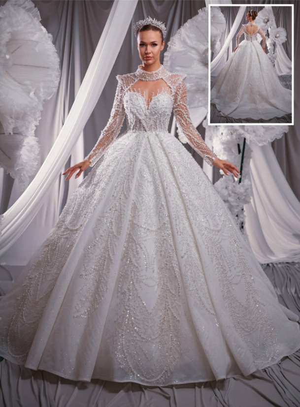 Prenses Kesim Işıltılı Taş İşlemeli Gelinlik – 8128 - Görsel 2